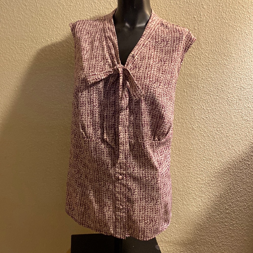 Merona Bow Tie, Cloth Covered Buttons Gathering Under Breast Blouse